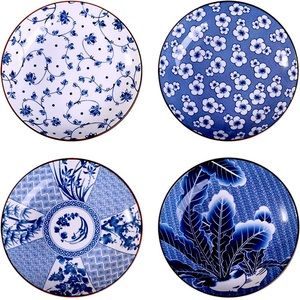 7” Porcelain Serving Plate set in Japanese Floral Pattern - new in box